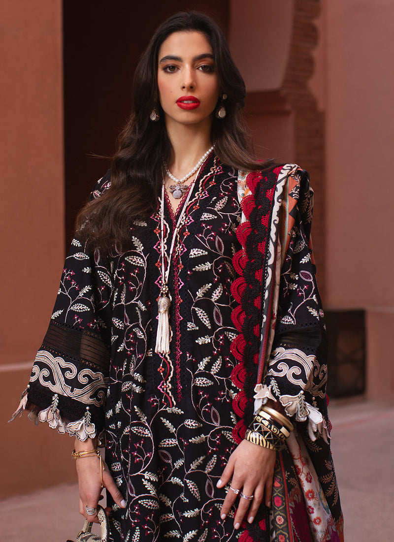 Kesh By Farah Talib Aziz Embroidered Lawn Suits Unstitched 3 Piece FTA-08 Noir Souq - Luxury Collection
