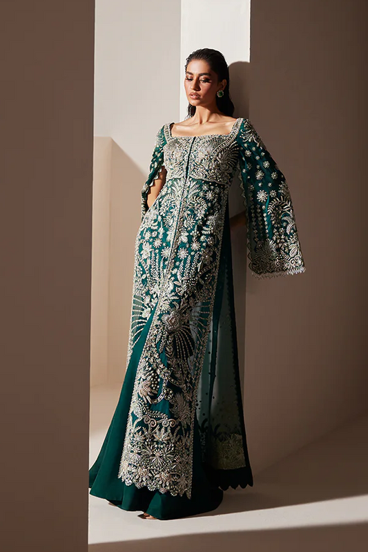 Soraya Luxe Wedding Festive Oraganza Hande Embroidered Unstitched Emerald Elegance