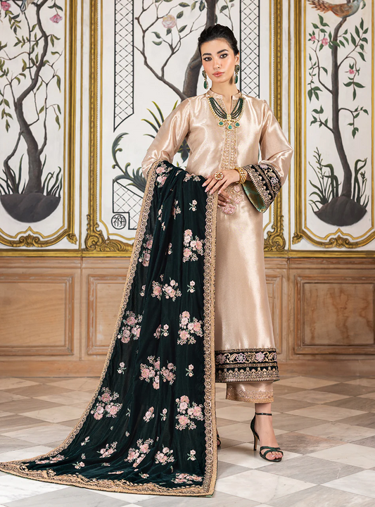 Zainab Chottani Embroidered Unstitched D-03 SARWANA With Velvet Embroidered Shawl