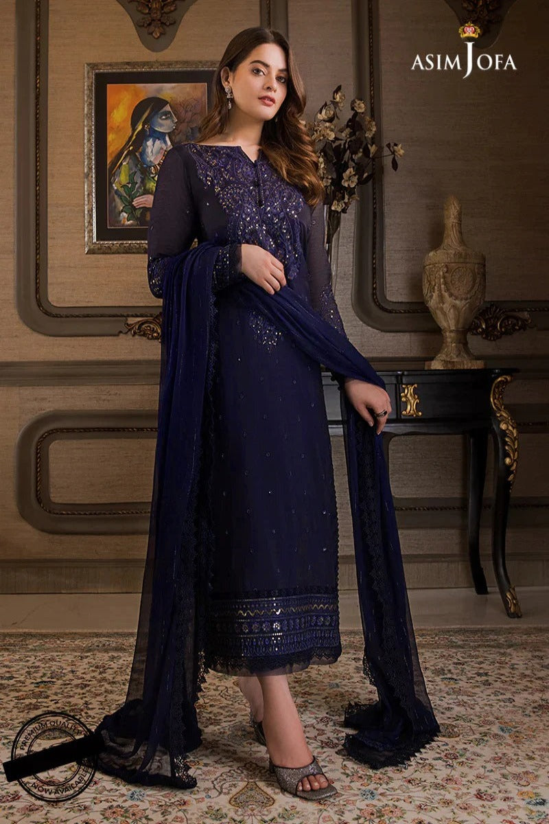 The Iqra & Minal Edit by Asim Jofa Embroidered Chiffon Suits Unstitched 3 Piece AJIM-04 - Luxury Collection