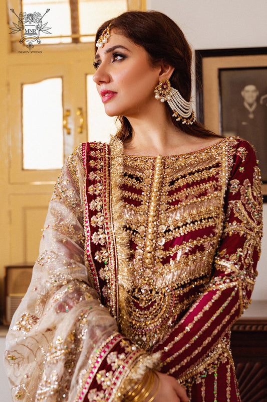 Mohsin Naveed Ranjha Shocking Red Dark Bridal Collection Unstitched MURSEL PL-04