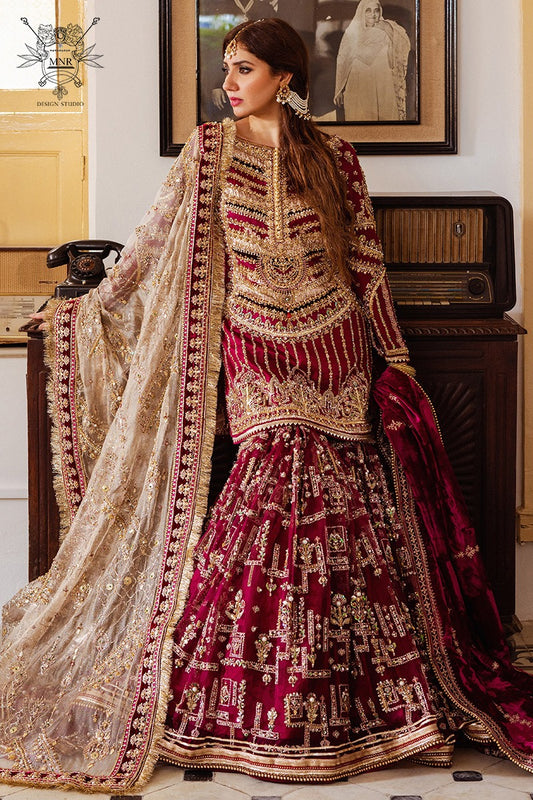 Mohsin Naveed Ranjha Shocking Red Dark Bridal Collection Unstitched MURSEL PL-04