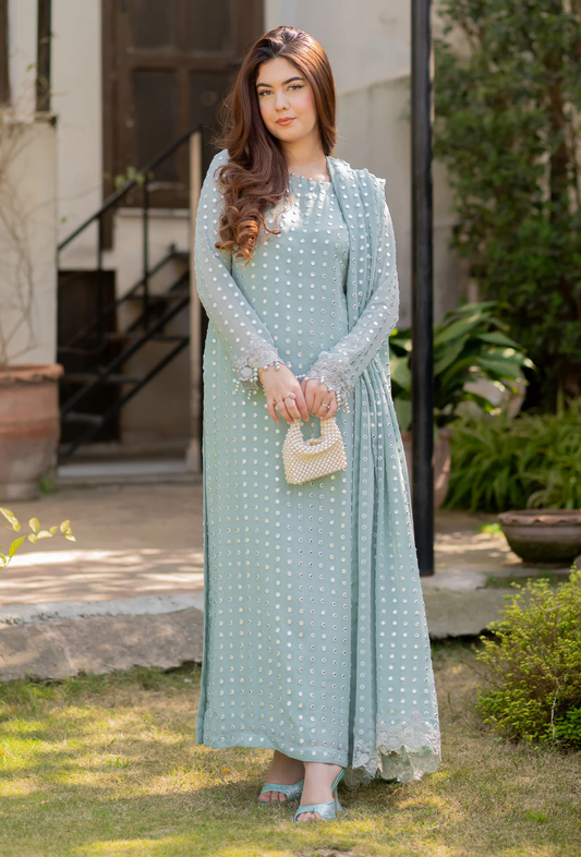 Rang-e-Haya Luxury Formals Chiffon Embroidered 3 Pc Unstitched Suit Salina Ice blue