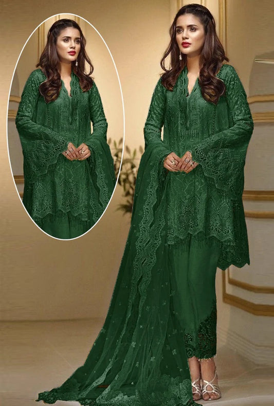 Anaya Embroidered Unstitched 3 Piece Net Suit AKCL-D06-CANDY GREEN Party Wear