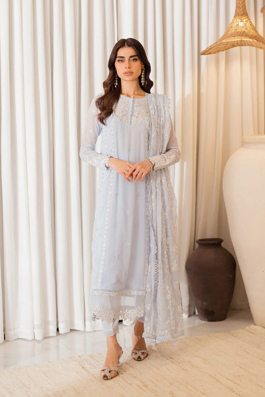 Azure Luxury Chiffon Embroidered 3 Pc Unstitched Collection Serenity Sky