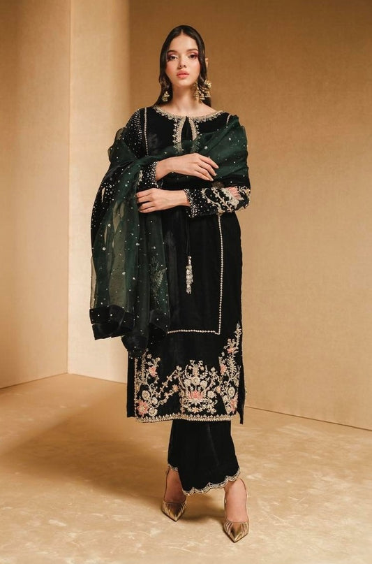 KHAKAA Black Formals Velvet Embroidered Collection IVY - KHAKAA