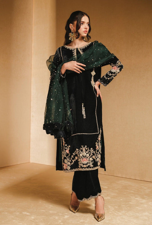 KHAKAA Black Formals Velvet Embroidered Collection IVY - KHAKAA