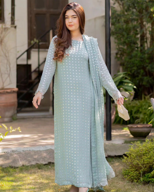 Rang-e-Haya Luxury Formals Chiffon Embroidered 3 Pc Unstitched Suit Salina Ice blue