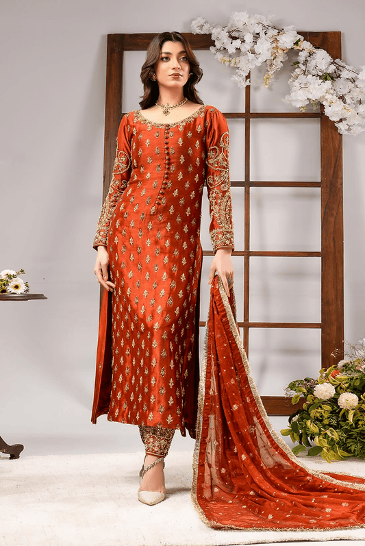 Ahmad Sultan Tangerine outfit from Ambrosia Raw Silk Unstitched Collection TANGERINE-14