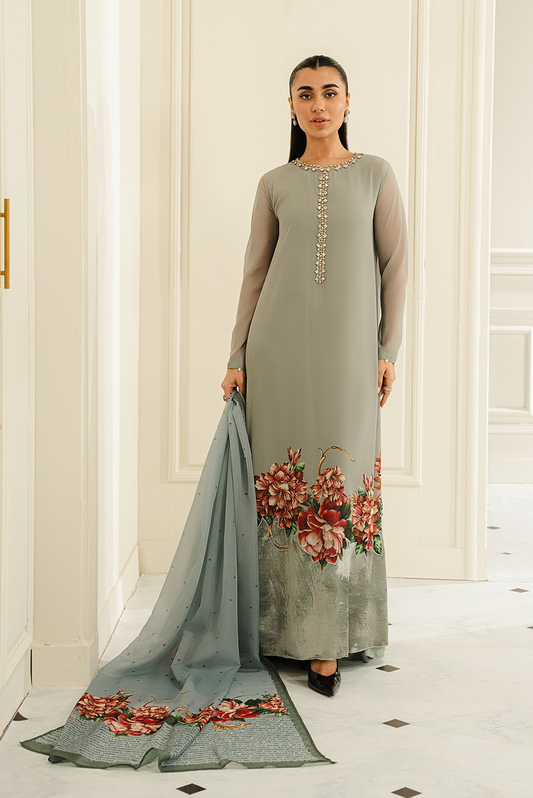 Lulusar Silk Hand Embroidered Unstitched Collection Naril Dress