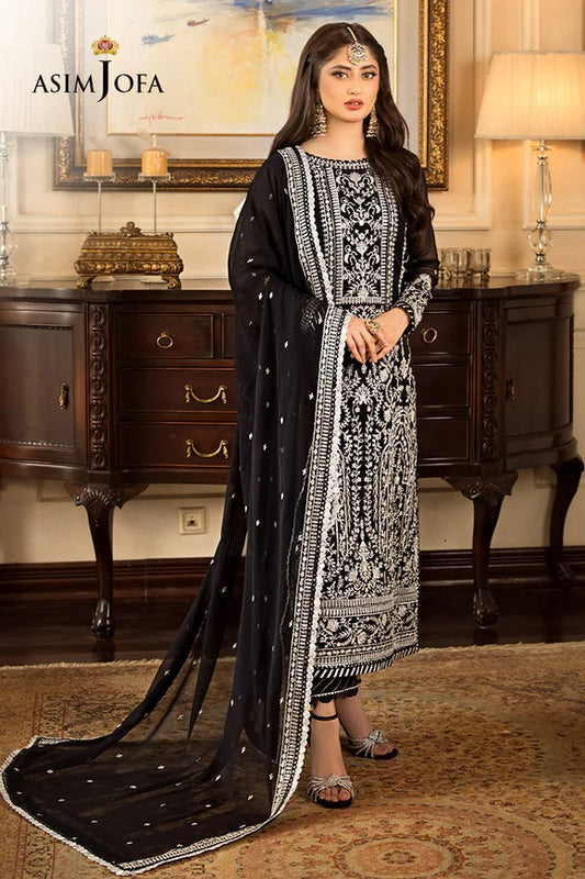 Asim Jofa Jhil Mil Formal Chiffon Embroidered Unstitched Heavy Embroidered