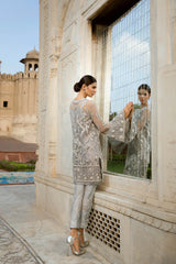 Erum Khan 3 Pieces Luxury Net Embroidered Collection Silver Stone EK-02