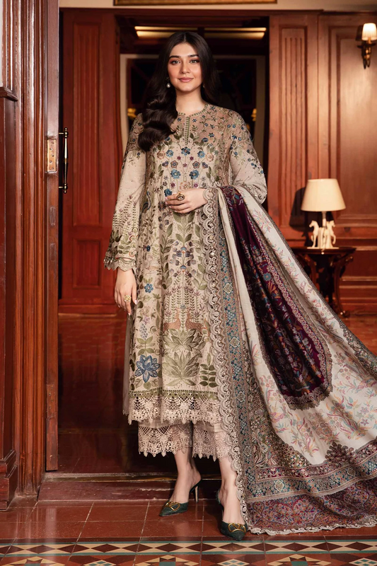 Maria.B Winter Luxe Unstitched 3 Pieces Embroidered Woven Marina Suit DL-1211 With Pashmina Woven Shawl