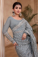 Maria.B Mbroidered Heritage Saree Collection 2023 – Blue D-2