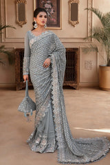 Maria.B Mbroidered Heritage Saree Collection 2023 – Blue D-2