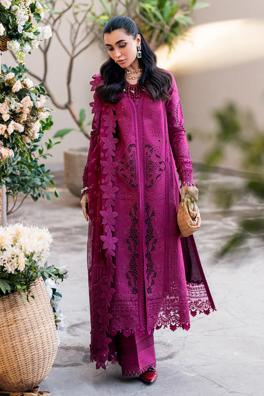 Qalamkar Luxury Lawn Embroidered 3 Pc Unstitched Collection FK-11 VIOLET