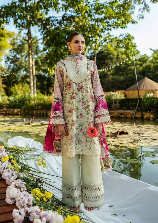 Elaf Luxury Lawn Embroidered Unstitched 3 Piece Elk-06B Roses And Whites