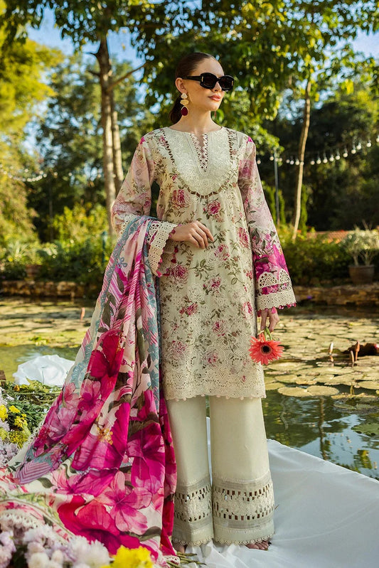 Elaf Luxury Lawn Embroidered Unstitched 3 Piece Elk-06B Roses And Whites