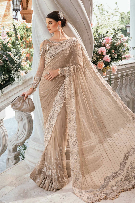 Maria.B Wedding Festive Pure Chiffon Hand Work Saree Unstitched BD-2801 Nude Pink