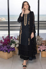 Luxe By Azure Embroidered 3 Pieces Unstitched Luxury Chiffon Suit AZ-109 Flint Fantasy