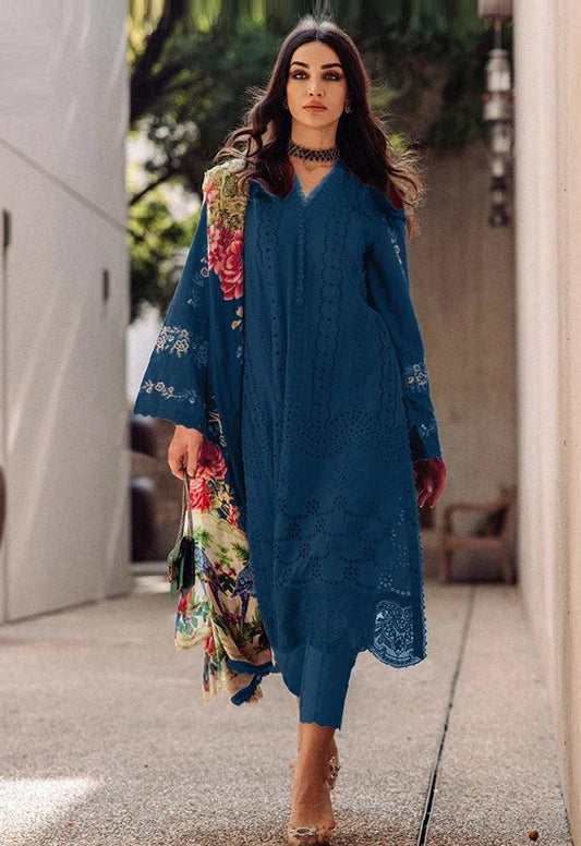 Saira Rizwan Luxury Chikankari Lawn Collection 3 Pieces Unstitched BLUE