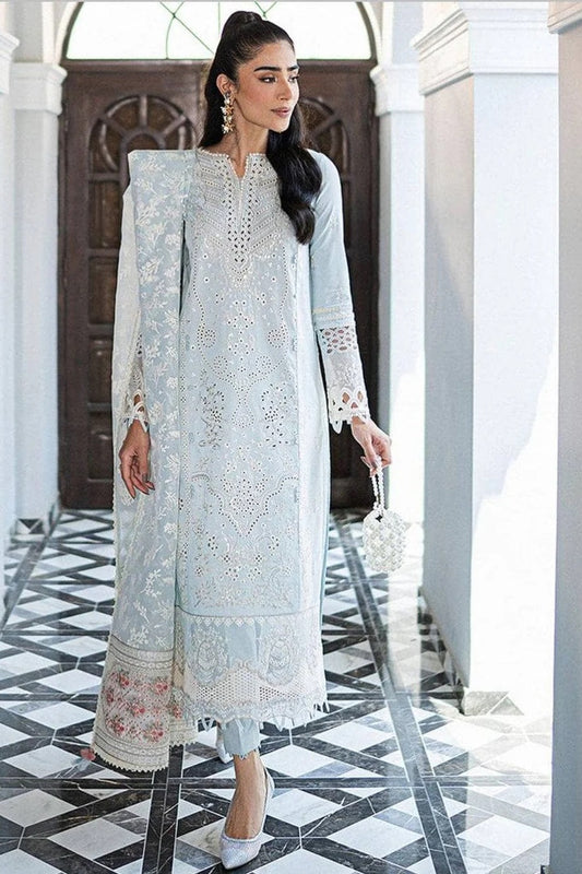 Qalamkar Luxury Lawn Embroidered Unstitched 3 Piece Sky Blue