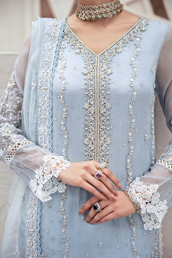 Mushq Luxury Organza Embroidered  3 Piece Unstitched Suit DEW DROP