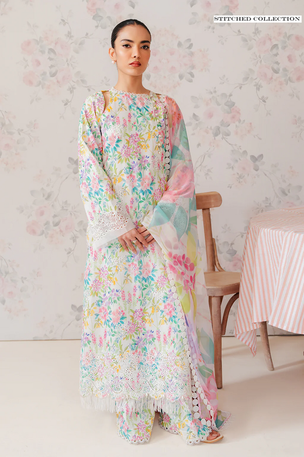 Afrozeh The Floral Charm Embroidered Lawn STITCHED Suit A-03 Vanilla Ready To Wear