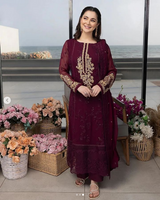 Azure Embroidered Chiffon Collection Unstitched 3 Piece Sequince Embroidered Chiffon Carnelian