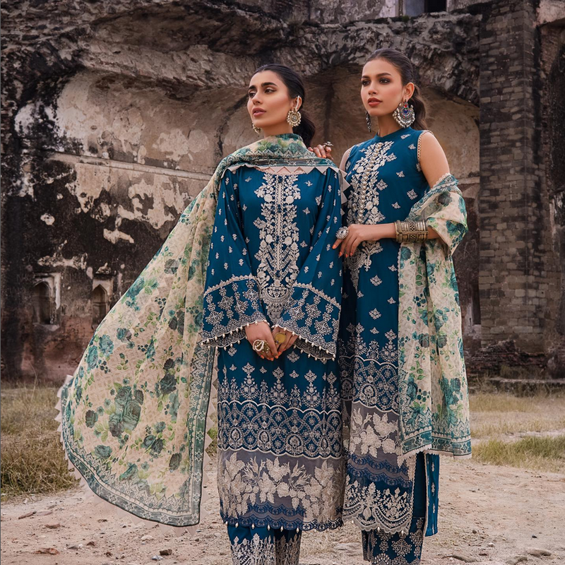 Zainab Chottani Embroidered Chikankari Suits Unstitched 3 Piece ZC22CK Azal 1A - Luxury Collection