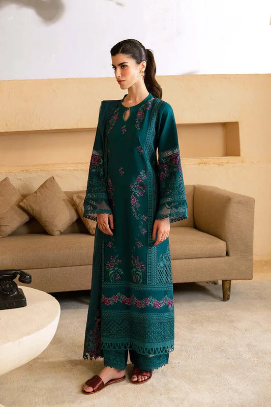 Azure Luxury Lawn Embroidered Unstitched 3 Piece Collection Teal Treasure