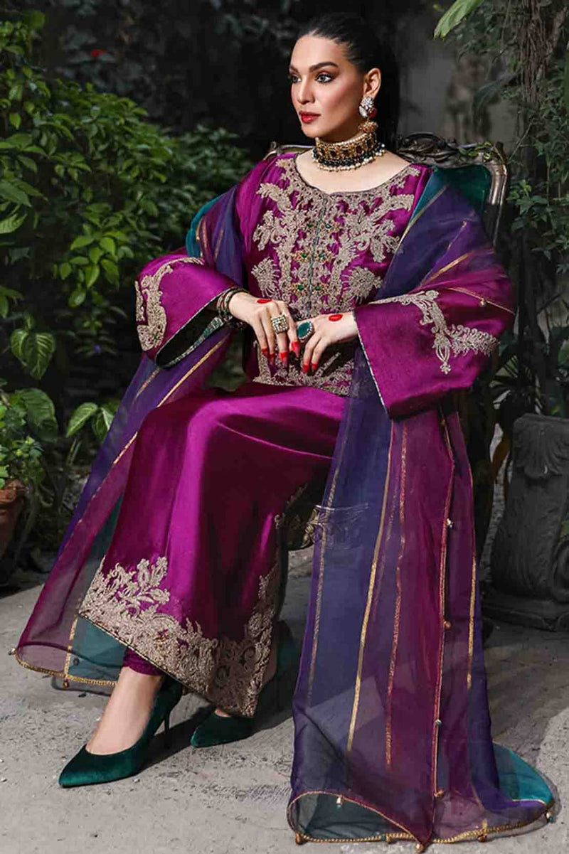 Nilofer Shahid Organza Embroidered Unstitched 3 Pieces Collection Ash Sangria D-3A