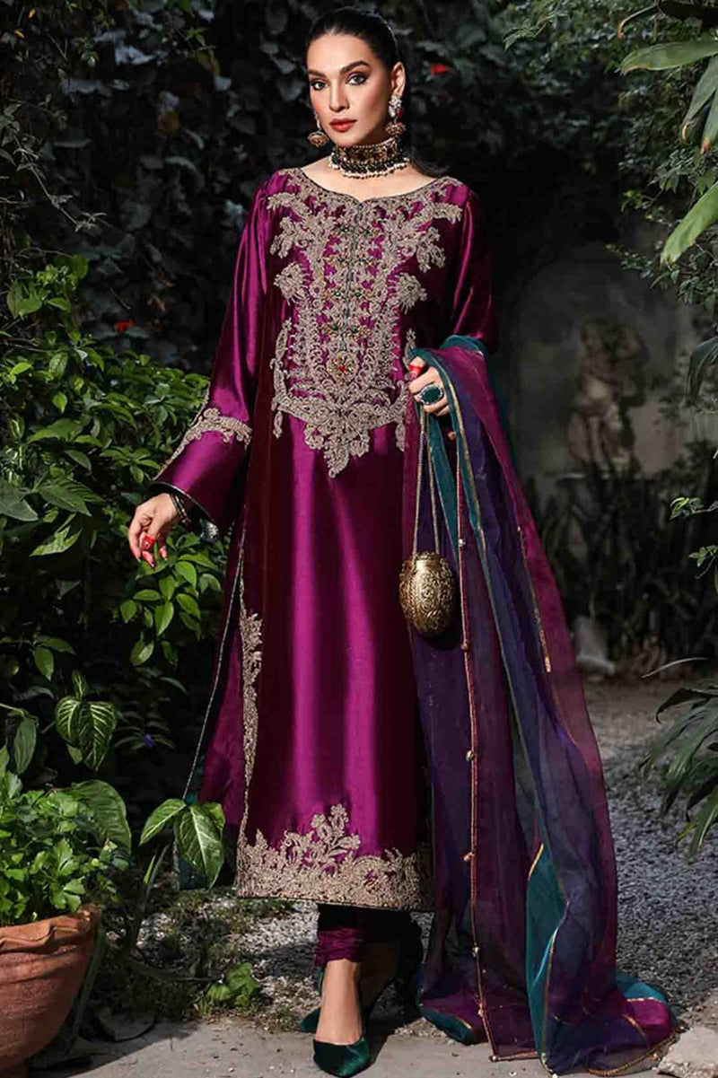 Nilofer Shahid Organza Embroidered Unstitched 3 Pieces Collection Ash Sangria D-3A