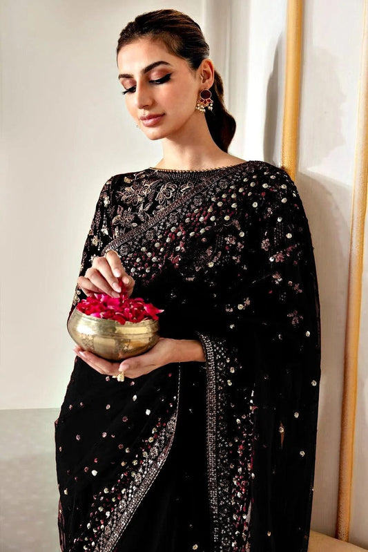 Jazmin Formals Unstitched Black Net Saree Collection WQ-24