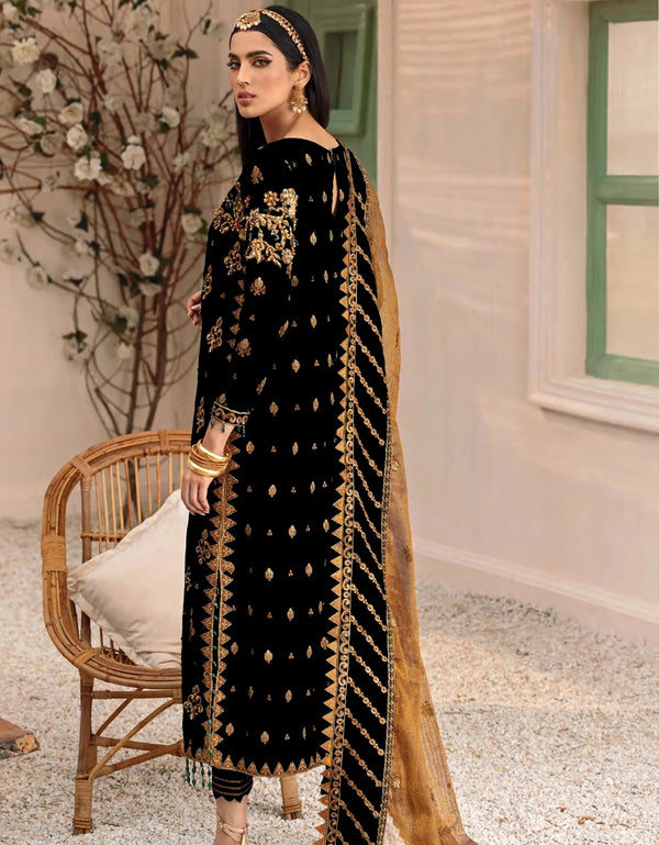 Emaan Adeel Makhmal Unstitched Luxury Velvet 3Pc Embroidered Suit MK-305 Black
