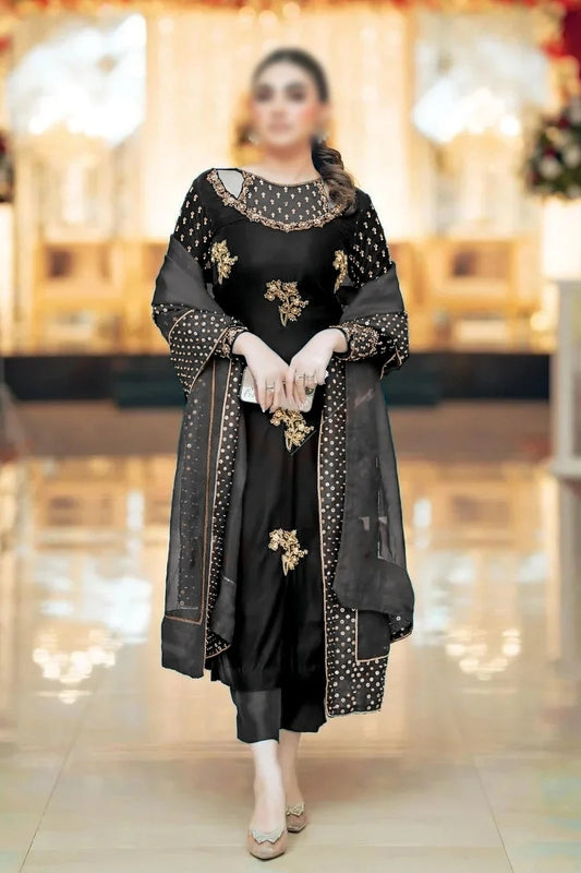 Afrozeh Luxury Velvet Collection Unstitched 3 Pieces BLACK GOLD