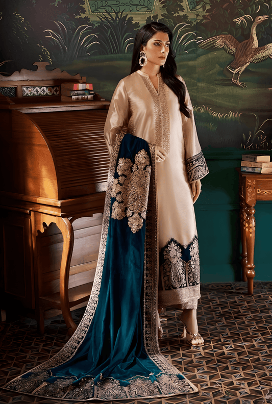 ZAINAB CHOTTANI AMBER MESURI TISSUE WITH 9000 MICRO VELVET SHAWL 3 PC - 09866