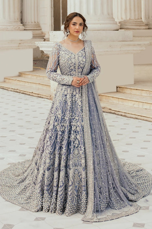 Erum Khan Wedding Festive Net Embroidered Ice Blue Bridal Maxi Unstitched EK-1357