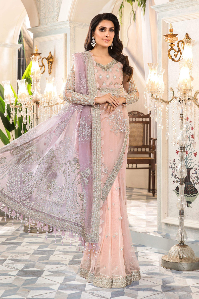 Maria.B Mbroidered Heritage Edition ROSE PINK & LILAC Unstitched Net Saree
