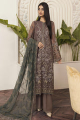 Flossie Embroidered Chiffon Suits Unstitched 3 Piece FS23EU FE-509 Cocoa Coffee - Festive Collection