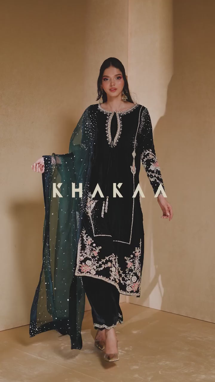 KHAKAA Black Formals Velvet Embroidered Collection IVY - KHAKAA