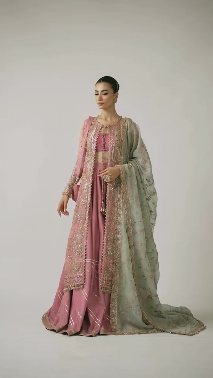 Hussain Rehar Embroidered Organza Suit 3 Pc Unstitched Aadoo - Formal Collection