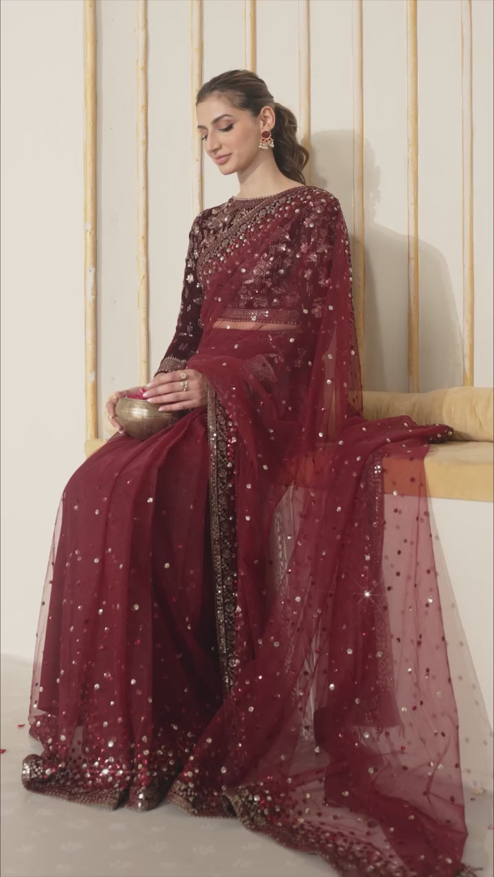 Jazmin Luxury Net Embroidered Saree Unstitched VF-2016