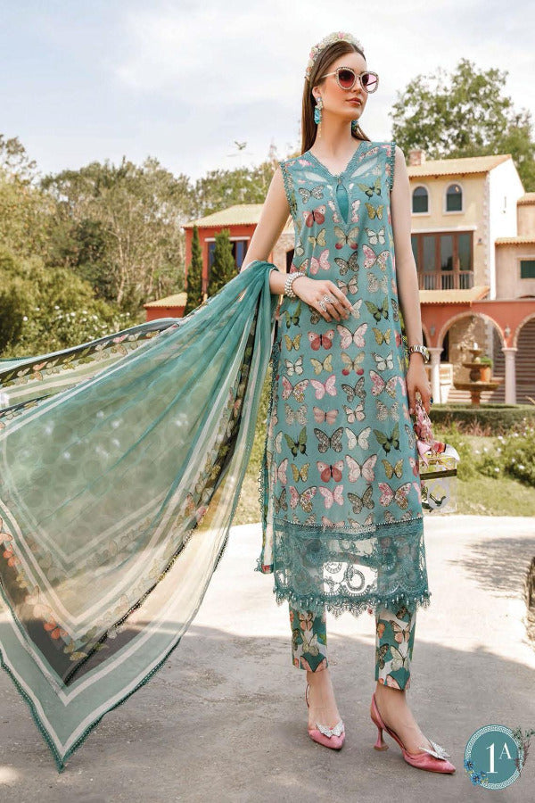 Mprints By MARIA.B Printed Lawn Suits Unstitched 3 Piece MB 1B - Summer Collection